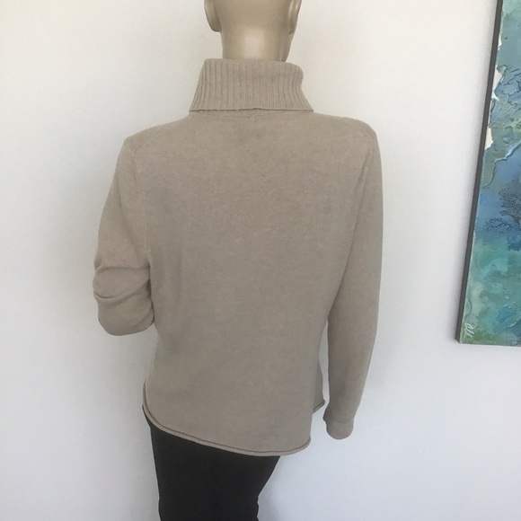 Lafayette 148 New York Beige Tan Turtleneck 100% Cashmere Sweater Old Money L - Picture 3 of 4